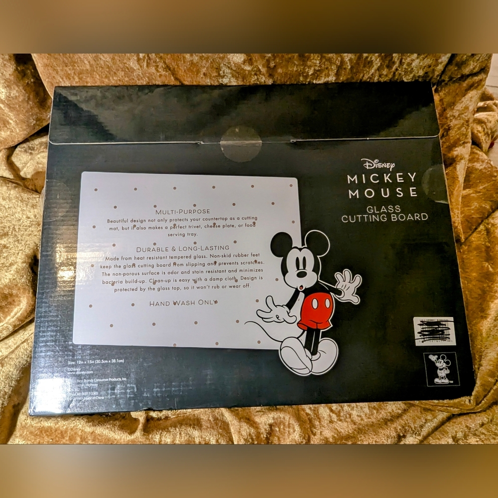 NWT Two Disney Mickey Mouse Mugs and Glass Cutting Board Set - Red, Black, White - Picture 7 of 8